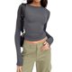 thumbnail image 1 of Blusa Mangas Largas Top cuello redondo ajustado básico mujer túnica corta traje de calle Kuymtek  Gris T S para Mujer, 1 of 9