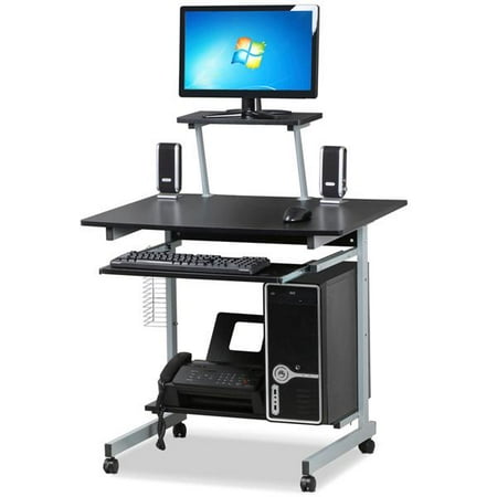 Movable Mdf Computer Desk With Keyboard Shelf And Elevated Monitor