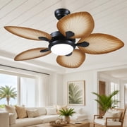 Yiosi 44 in Tropical Ceiling Fan with Lights, Palm Leaf Blades, Remote/App Control, 6-Speed DC Motor, Light Wood