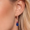thumbnail image 3 of Gem Stone King 18K Rose Gold Plated Silver Blue Created Sapphire and Red Created Ruby Dangle Earrings for Women with Lab Grown Diamond (5.13 Cttw, Oval 9X7MM), 3 of 6