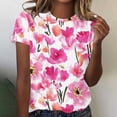 thumbnail image 2 of Camiseta de Cuello Redondo de Manga Corta con Impresión Floral para las Mujeres, Blusa de Poliéster Suave de Estilo de Vacaciones para el Uso Diario de Primavera Y Otoño, 2 of 5