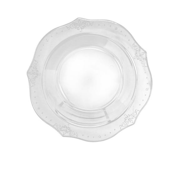 Antique Collection 9" Clear w/ Antique Scrolled Trim Luncheon Plastic Plates, 20ct.