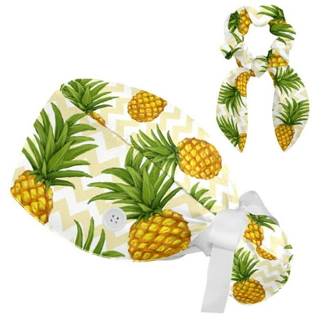 

Working Cap with Buttons and Sweatband Scrub Hat Bouffant Caps with Scrunchie Pineapple Tie Back Hats