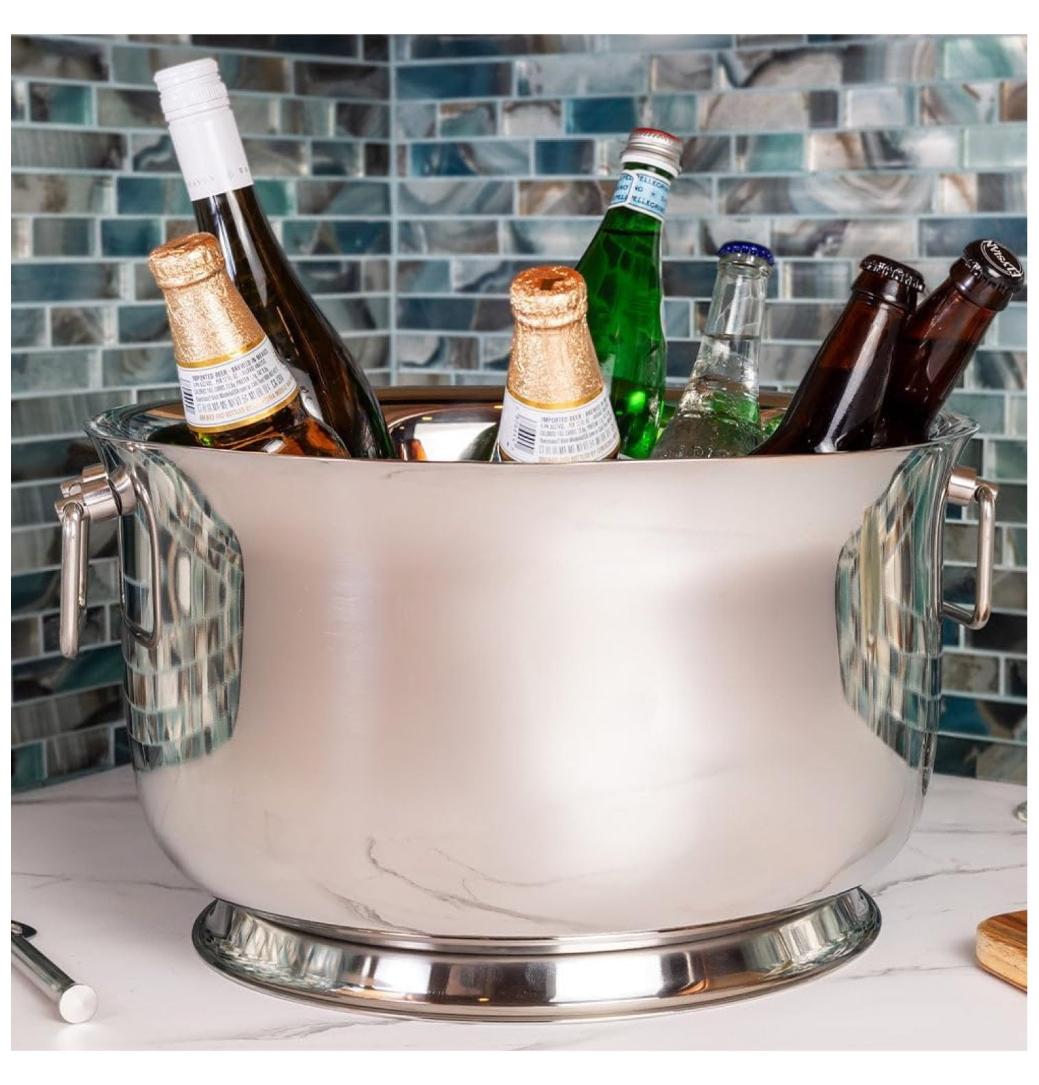 Insulated Beverage Tub Large Ice Bucket with Handles Double Wall Stainless Steel Ice Bucket and Cooler for Wine, Drinks, Bar, Party, and Gift Beverage Cooler for Indoor and Outdoor Parties