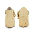 thumbnail image 2 of BLISSFUL STEP Women's Ankle Boots Flower Stiletto Heel Pointed Toe Faux Suede Zipper Booties Beige 9.5, 2 of 7