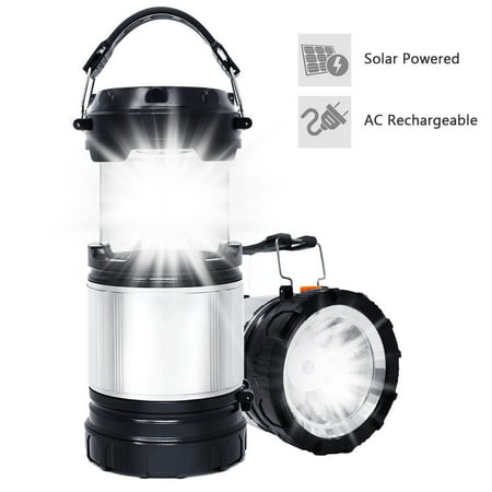 LED Camping Light, TSV Camp Lantern Solar Rechargable Flashlight Portable Collapsible COB Lights Bulb Lamp Compact Gifts for Emergency, Survival, Hurricane, Power (Best Led Lantern For Power Outages)