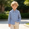 thumbnail image 5 of Tiijoy Kids Long Sleeve Striped Shirt Boys Girls Button Down Shirt Top, Blue, Sizes 4-13, 5 of 5