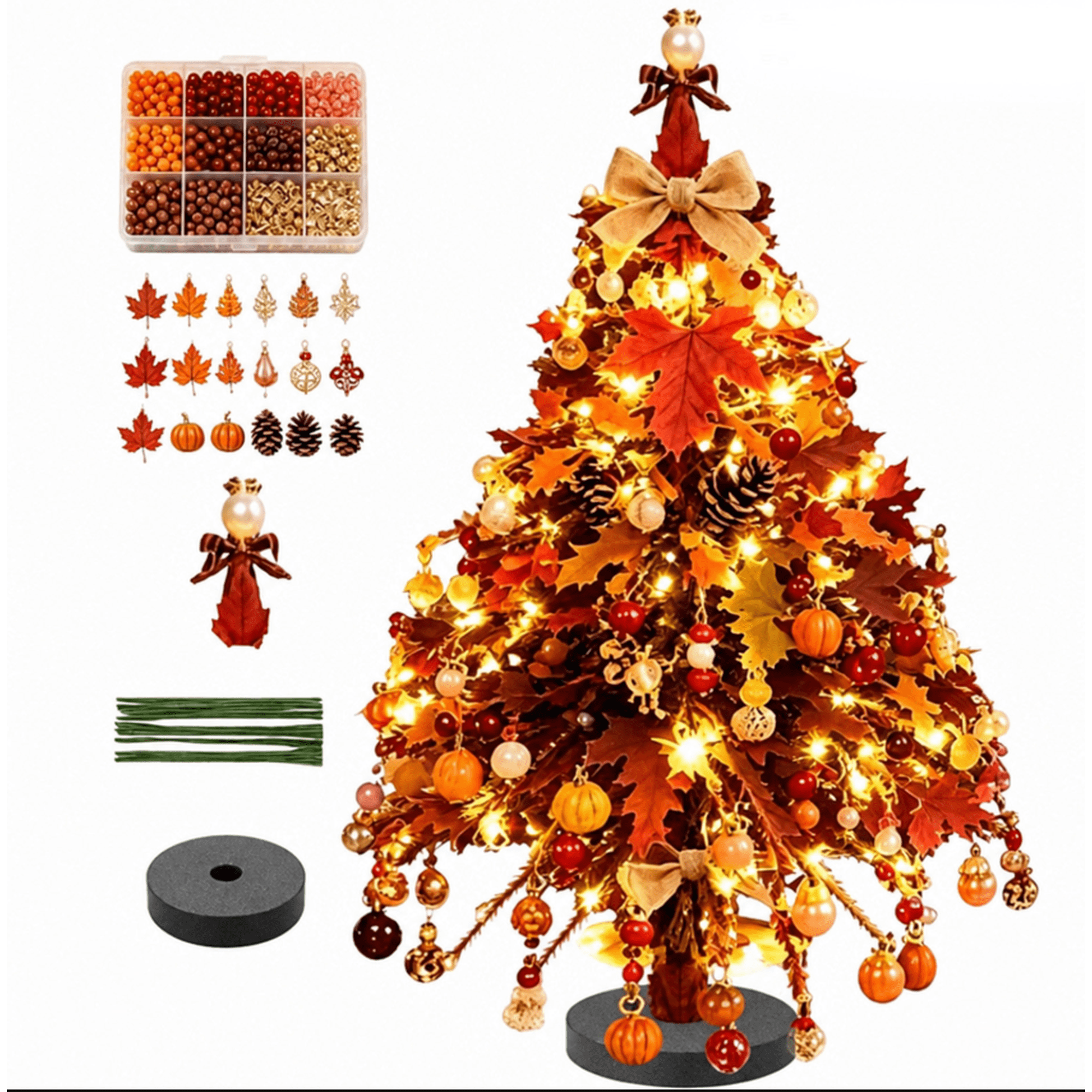 DIY Beaded Christmas Tree Kit Sparkling Tabletop Holiday Decoration Handmade Craft Set For Adults Complete Assembly Supplies Ideal Keepsake Decor For Home And Office Orange