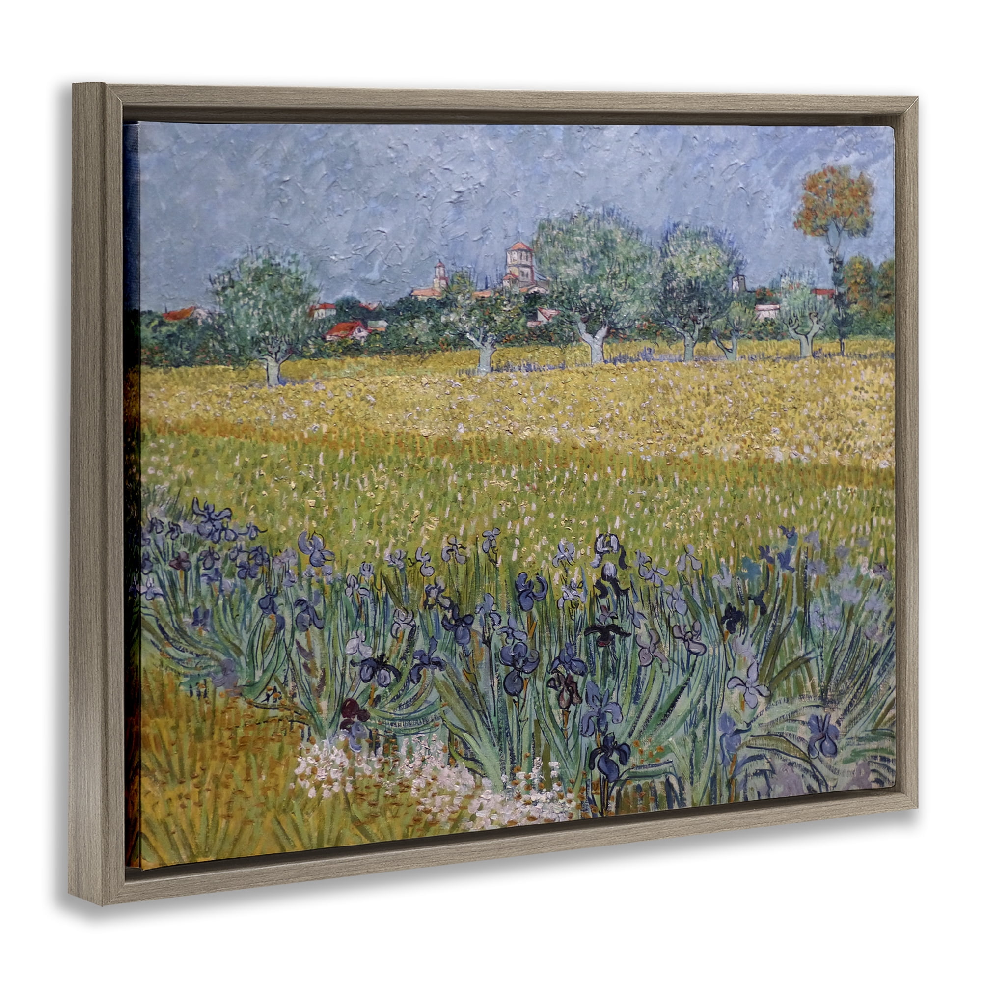 Stupell Industries Van Gogh View of Arles Landscape & Nature Painting Brown Floater Framed Canvas Art Print Wall Art, 31 x 25