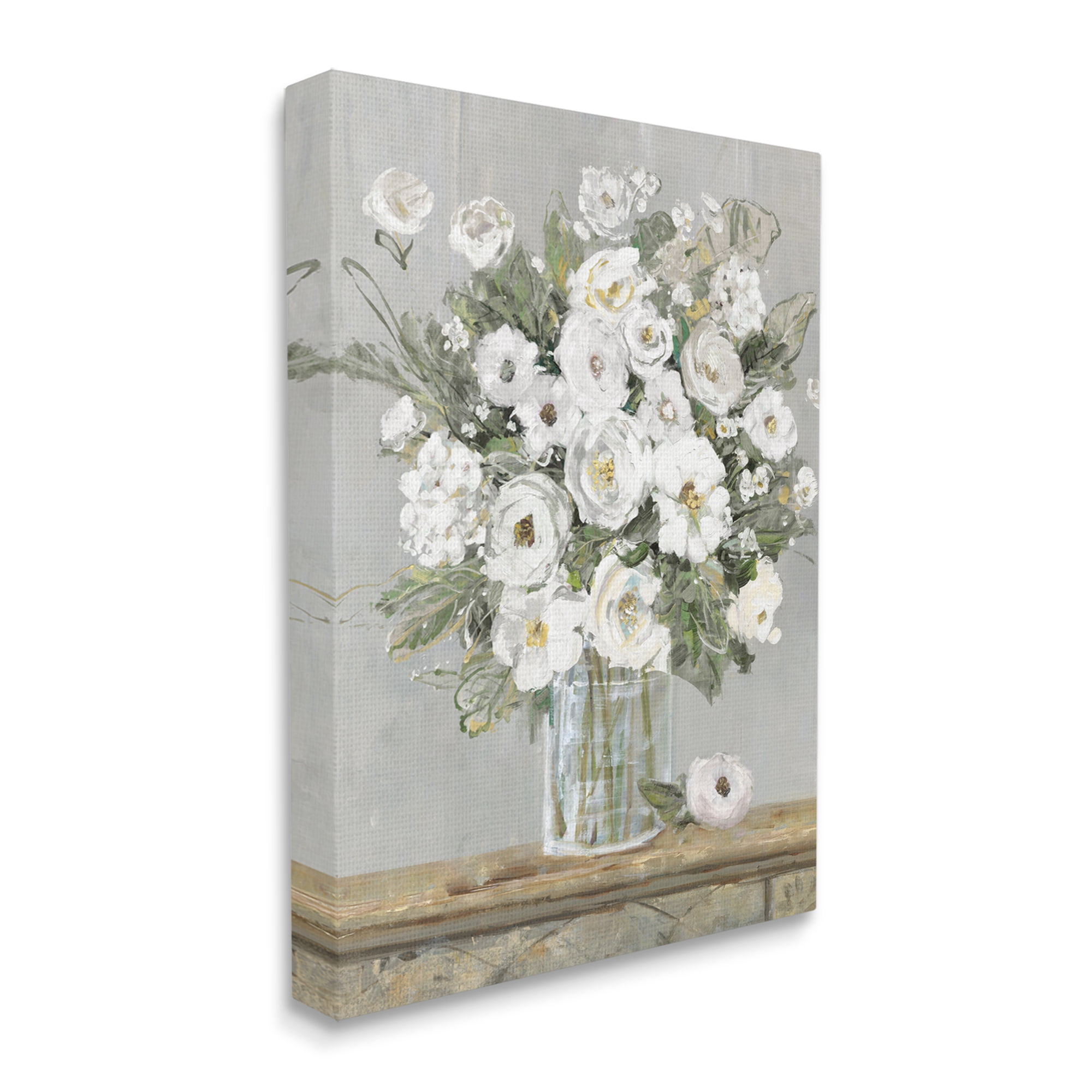 Stupell Industries White Bouquet Painting Botanical & Floral Painting Gallery Wrapped Canvas Art Print Wall Art, 24 x 30
