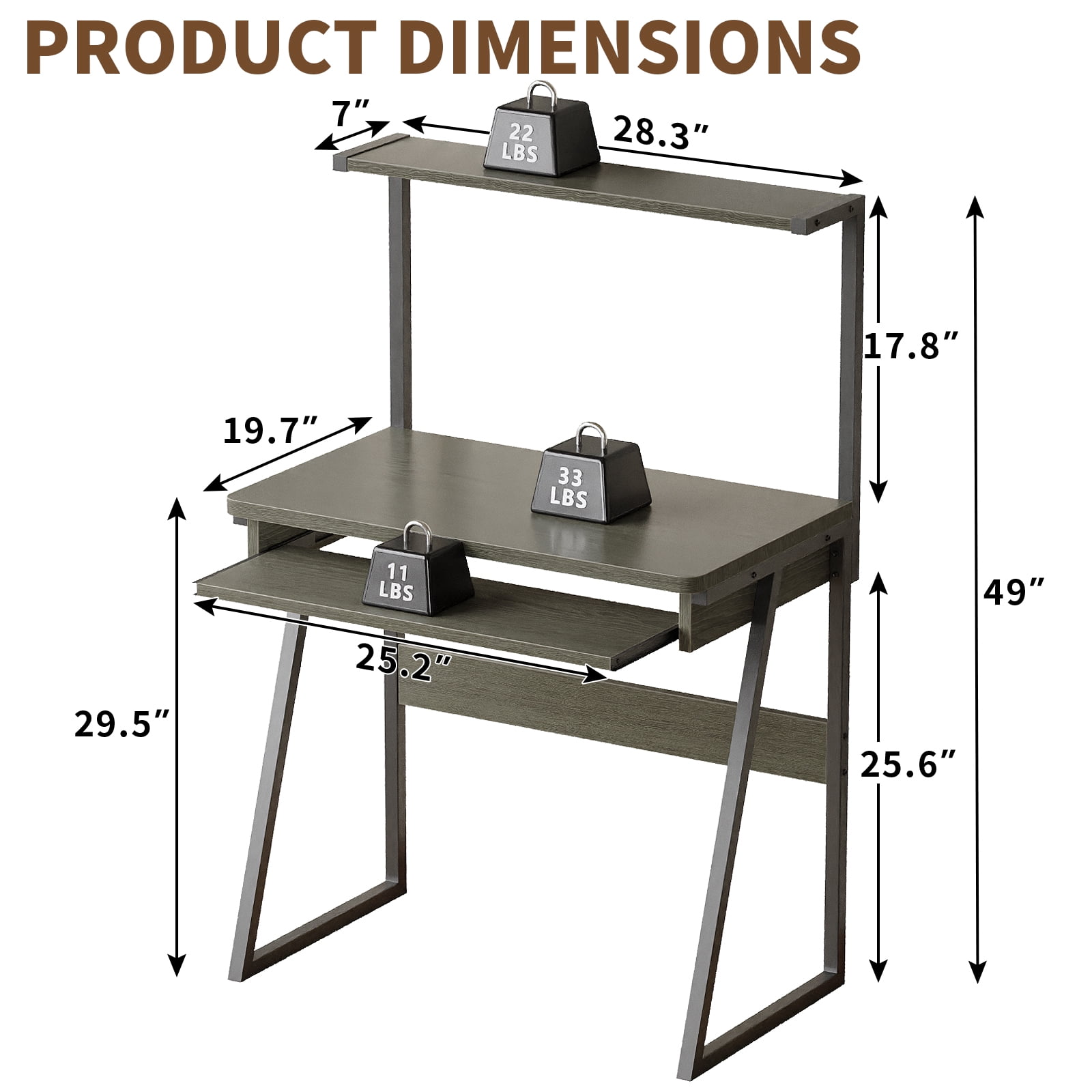 MIN EN WIN 2 Tiers Small Computer Desk for Small Space, Compact Laptop Table Workstation with Keyboard Tray, Study PC Table for Home Office,Gray Oak