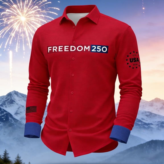 Men's 250th Anniversary USA Shirt Art Print Hawaiian America 250 Flag Printed Button Down T-Shirt 1776, 2026 Patriotic Tee
