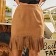 thumbnail image 5 of ClodeEU Womens Suede Fringe Zip Mini Skirt,High Waist Elastic Western Skirts with Country Concert Outfit Brown,Womens Plus L, 5 of 6
