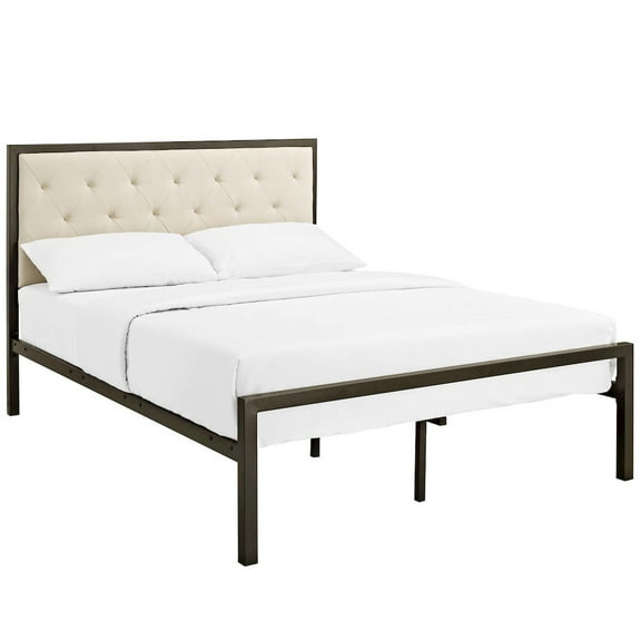 Modway Mia Full Tufted Panel Bed in Brown and Beige