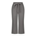 thumbnail image 4 of QUYUON Plus Size Capris for Women Ladies Capris with Belt Loops Elastic Waist Cropped Trousers Wide Leg Pants Capris with Pockets Linen Capris Crop Pants Durable Cropped Pants, Style P12 Dark Gray XXL, 4 of 6