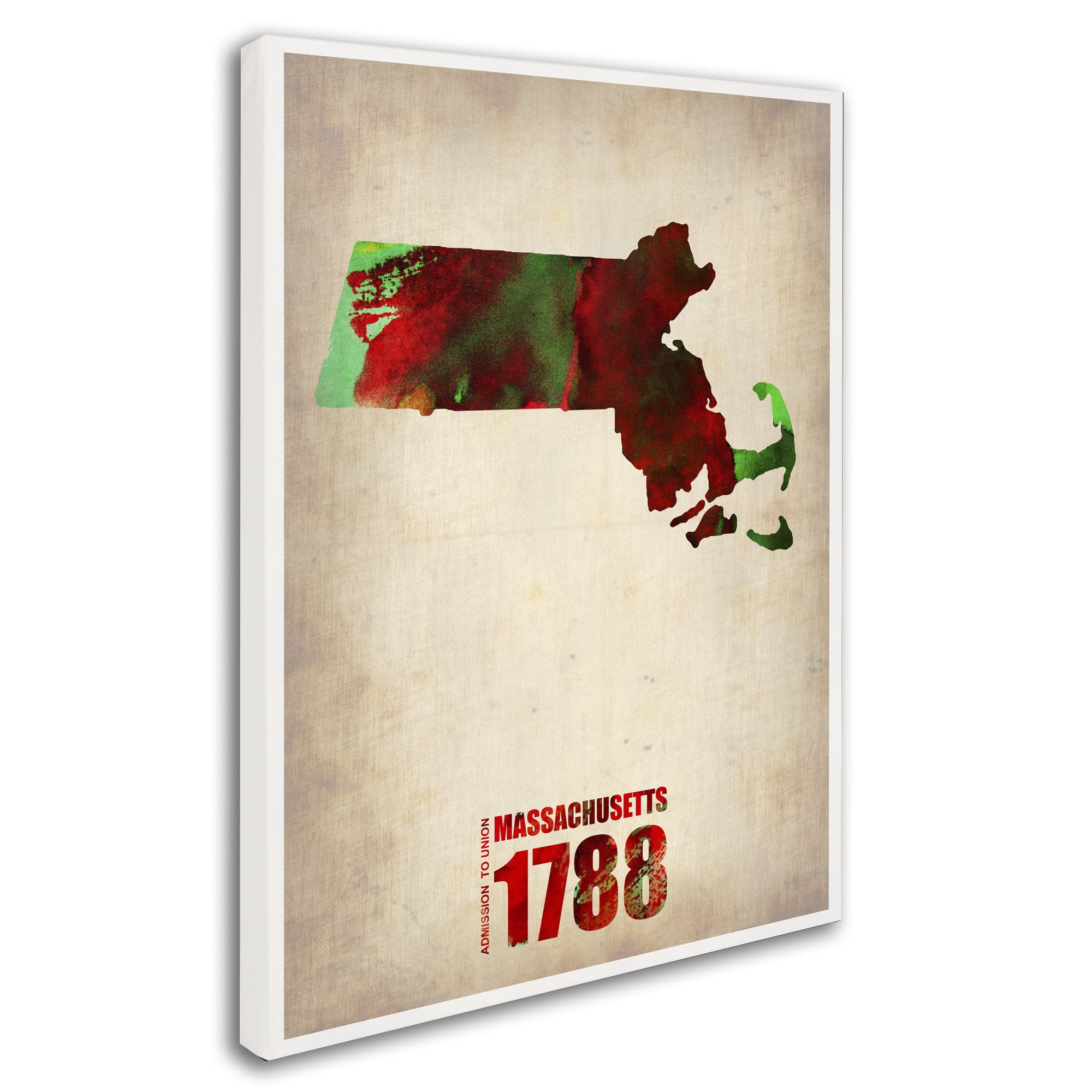 Trademark Fine Art "Massachusetts Watercolor Map" Canvas Art by Naxart