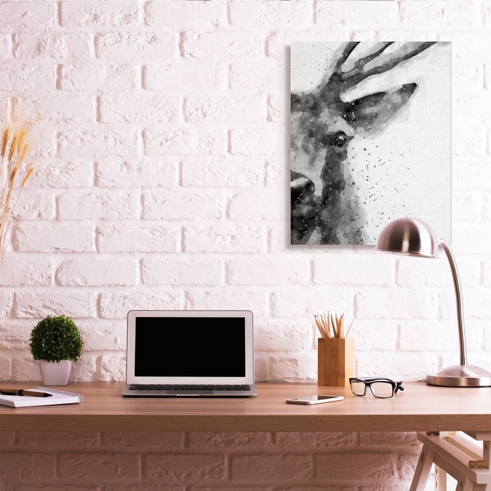 Stupell Industries Buck Reindeer Antlers Wild Forest Animal Black White Canvas Wall Art Design by Brandon Wong, 30" x 40"