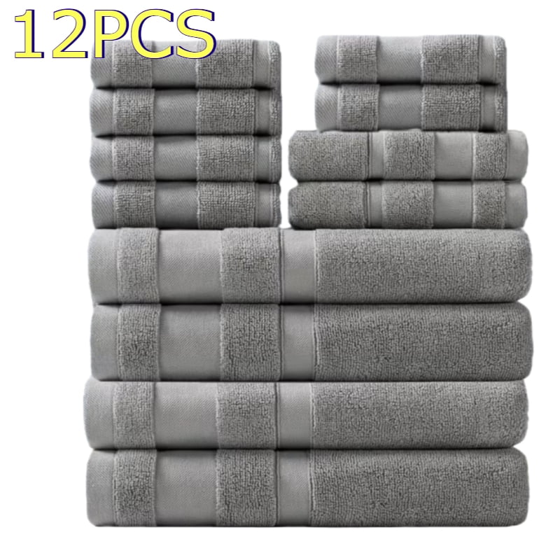 Set of 12 Luxurious Cotton Towels, Including 4 Bath Towels, 2 Hand Towels, And 6 Washcloths. These Towels Are Highly Absorbent, Quick-Drying, And Soft, Making Them Perfect for Home, Hotel, Spa