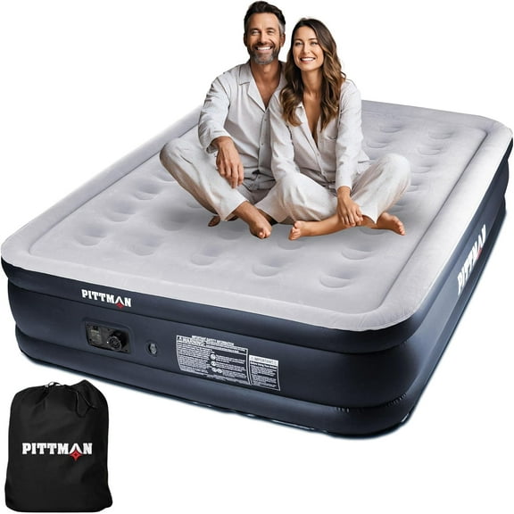 Pittman Outdoors 18" Queen Air Mattress with Built-in Pump Inflatable Air Bed Inflates in Minutes
