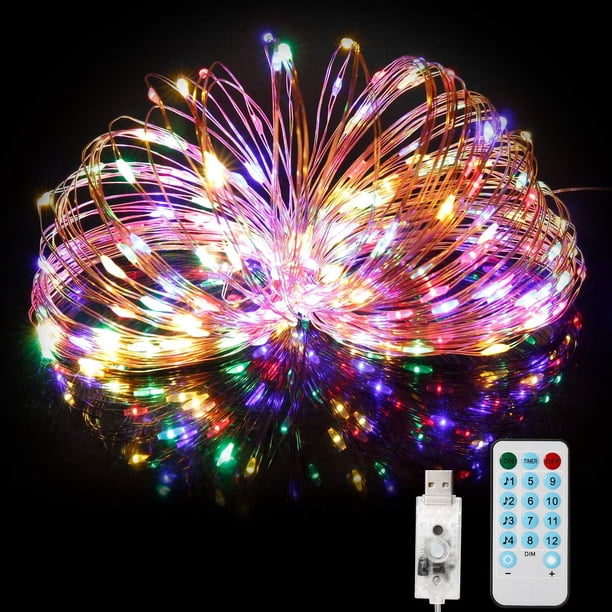 Luces de hadas decorativas de ensueño, 20 metros, alimentadas por USB, luces impermeables para exteriores e interiores, 12 modos de iluminación y control remoto para momentos inolvidables