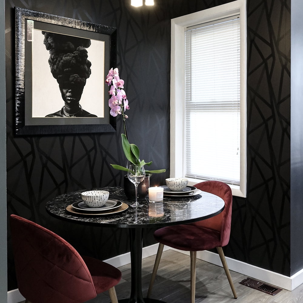Tempaper x Genevieve Gorder Intersections Metallic Black on Black Peel and Stick Wallpaper, 20.5" x 16.5'