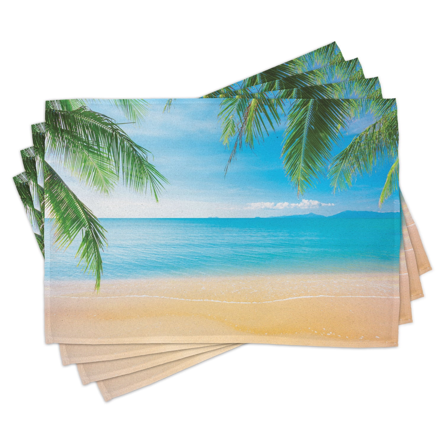 Beach Placemats Set of 4 Exotic Lagoon Sand Ocean Paradise Picture