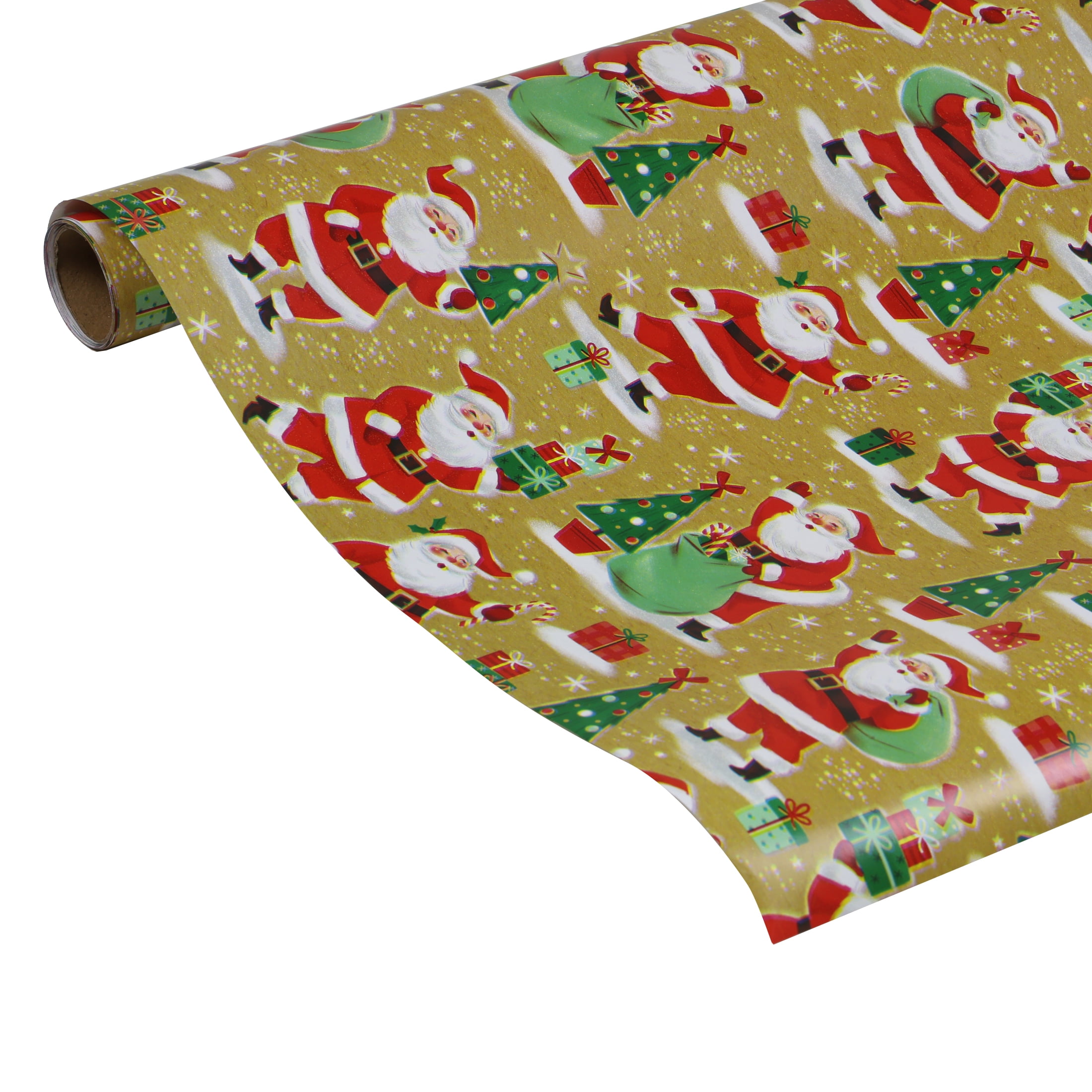 Holiday Time Single Roll Wrap Assortment, Brown Santa Print