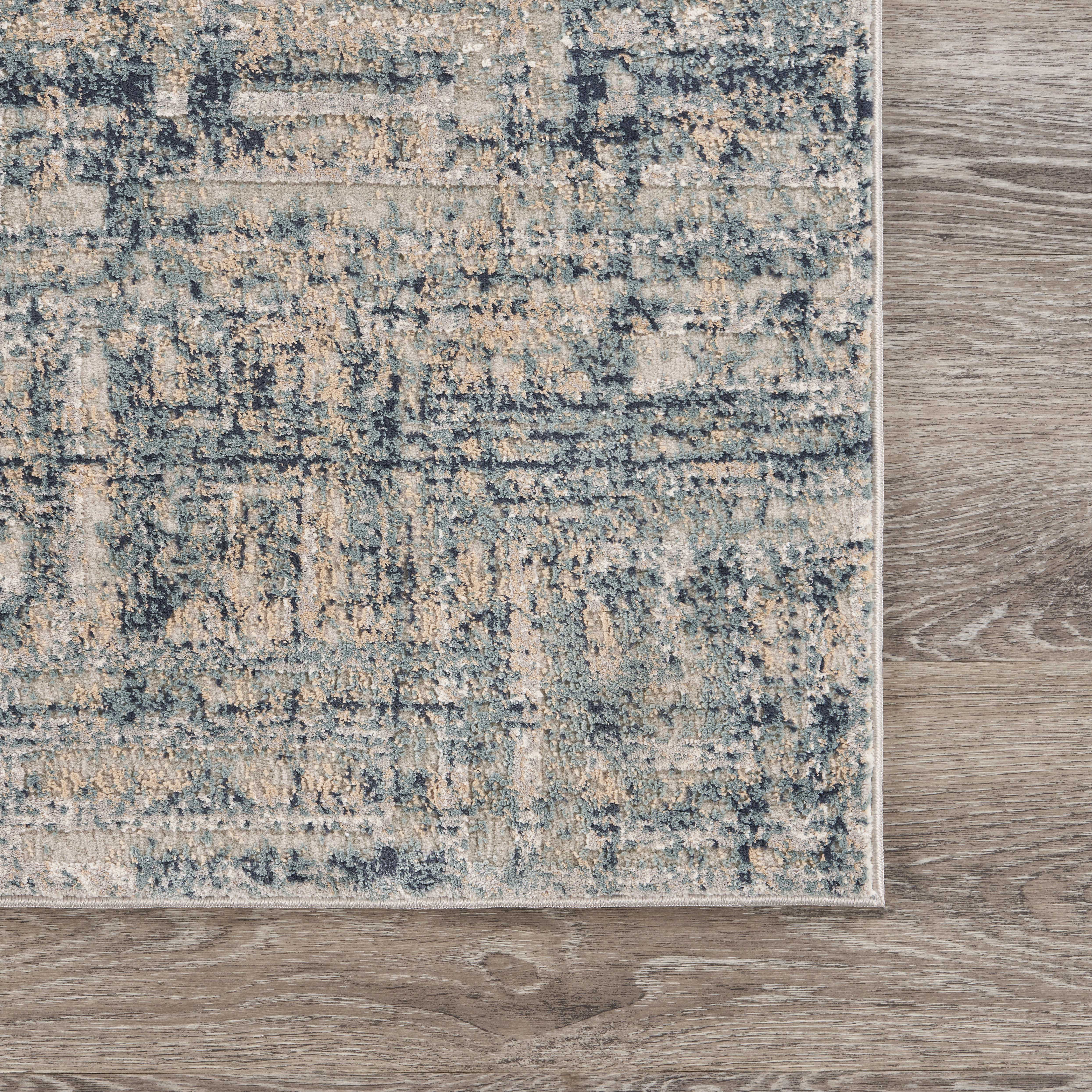 LR Home Imara Ehran Cream/Blue Transitional Geometric Polyester Area Rug, 1'10" x 3'