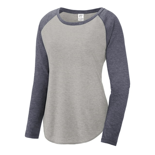 Gravity Threads Ladies Tri-Blend Moisture Wicking Performance Scoop Long Sleeve, Navy/L.Grey XL