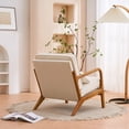 thumbnail image 6 of Mid Century Accent Chair Modern Oak Chair with Pillow Upholstered Lounge Arm Chair, Solid Wood Frame and Soft Cushion, Reading Armchair for Bedroom Sunroom, Beige, 6 of 8