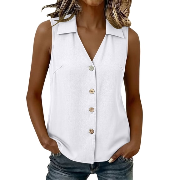 jobturf Women's Button Down Tank Tops Summer Lightweight Sleeveless Chiffon Blouse Loose Fit Casual Shirts Work Outfits S-2XL