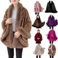 thumbnail image 2 of Xfvqtps Women Cape Faux Fur Collar and Cuff Plush Hem Cloak Sequin Blingbling Open Front Solid Color Large Size Loose Thickened Windproof Coldproof Warm Winter Long Coat Purple, 2 of 3
