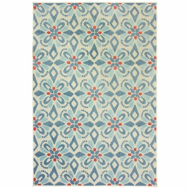 HomeRoots 384217 7 x 10 Pi. Ivoire Bleu Geo Carreau d'Intérieur et d'Extérieur Tapis de Course