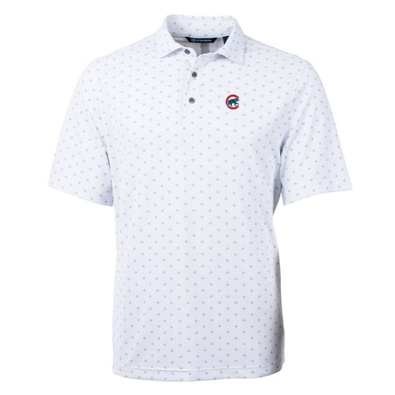 Men's Cutter & Buck White Chicago Cubs Big & Tall Virtue Eco Pique Tile Print Polo