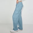 thumbnail image 7 of WTOBBY Women's Casual Fashion Solid Color Elastic Waist Drawstring Pockets Wide Leg Straight Pants, Day-to-Day Comfort Trousers,Light Blue 2XL, 7 of 7