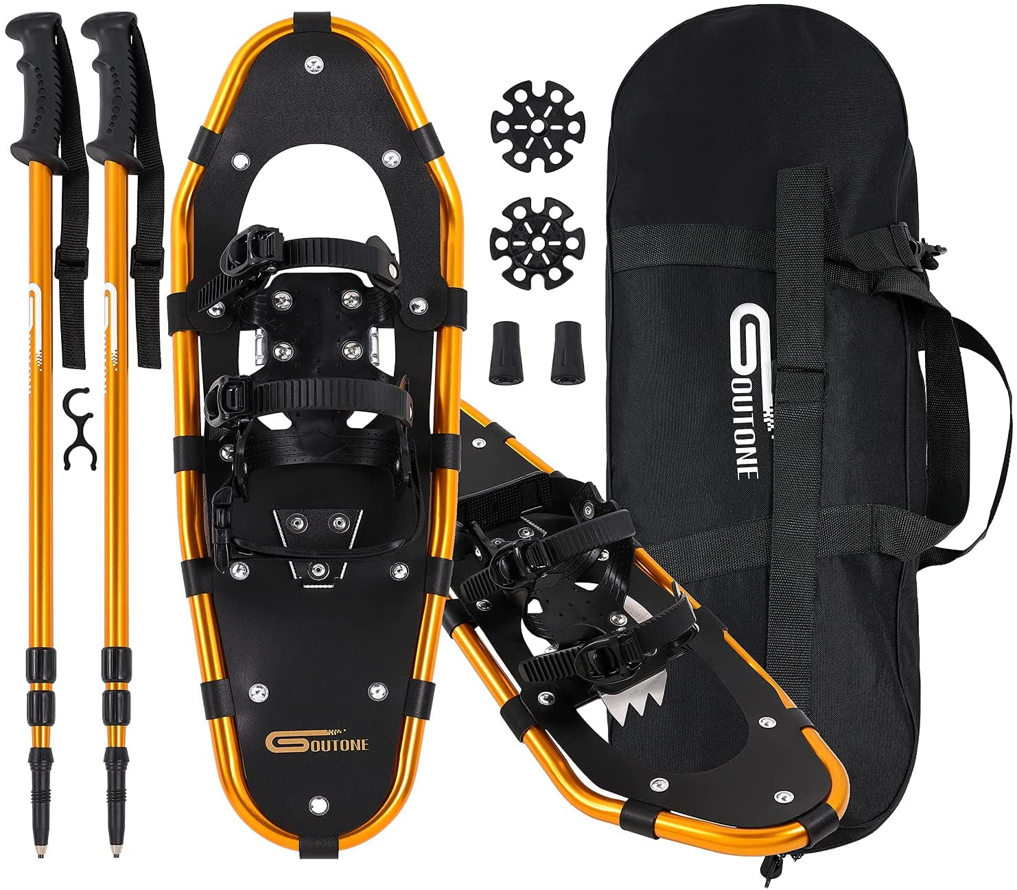 Xtrempro 2 Piece Trekking Adjustable Poles and Snowshoes Set Snow Terrain Kit Ergonomic Bundle Lightweight Aluminum with Carrying Tote Bag 