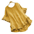 thumbnail image 3 of TUGOXIE Basic Womens Summer Shirts Short Sleeve Yellow Loose Fit Crew Neck Ruffle Women Summer Tops XXL, 3 of 4
