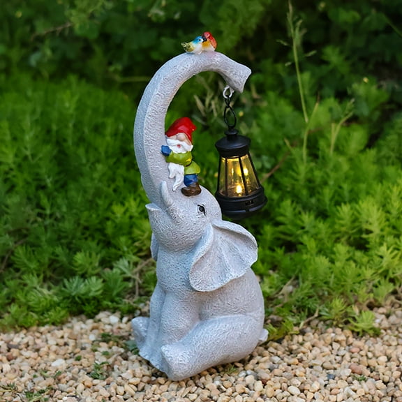 Elephant Carrying Lamps With Cute Birds Elephant Sculpture Lights Garden Decoration Garden Statues for Patio Home Yard Decor Good Luck Elephant Gift for Woman Or Men