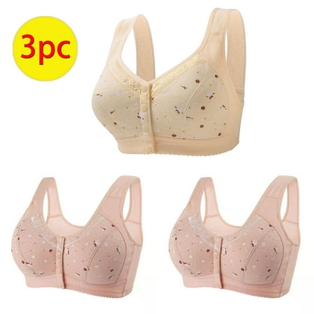 Crunowin Women s Front Closure Bra 3 Pack  Breathable Lingerie Wire Free Comfort Plus Size Push Up Everyday Underwear Khaki XL