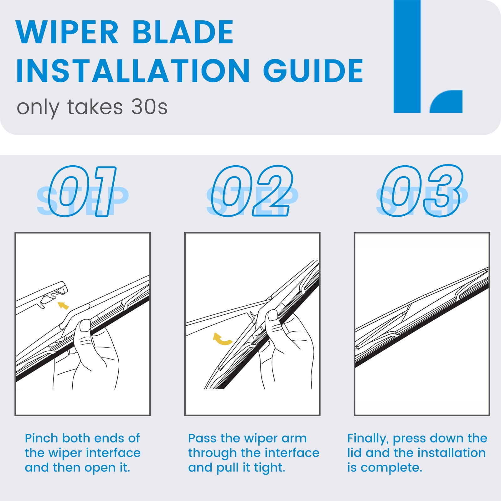 LADEWEU® 3 Wipers 28"+28"+12" for Ford Focus 2012-2018 All Weather Original Equipment Automotive Replacement Front Rear Windshield Wiper Blade (Pack of 3)