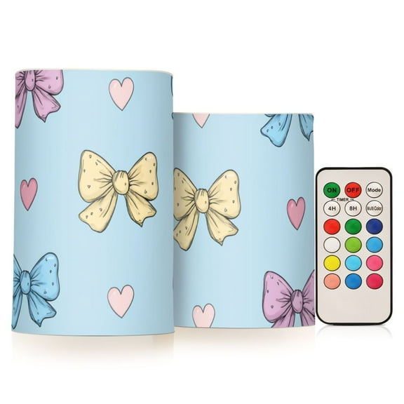 Bows with Hearts Cute Valentine Flickering Flameless Candles LED Tealight Battery Operated with Remote Set of 2 Holiday Decor Ornaments