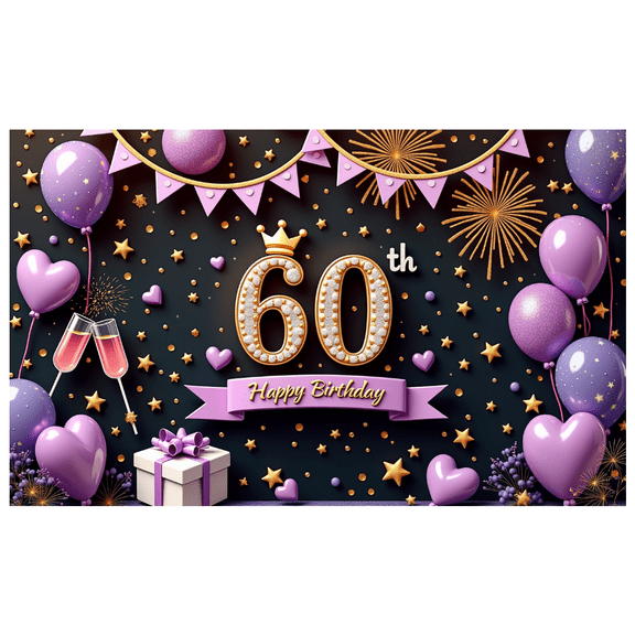 Yatrandify Colorful Theme 60th Birthday Banner Decorative Design Party Backdrop Balloon Decoration Celebration Banner for Birthday Party Anniversary Celebration Indoor Decoration