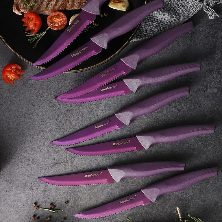 Wanbasion Purple Steak Knife Set Dishwasher Safe, 8 Pieces Steak Knife Set  Stainless Steel, Kitchen Steak Knife Set Sharp - Scratch Resistant & Rust  Proof 