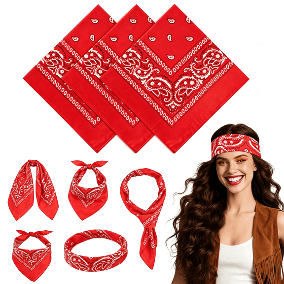 TELOLY 3/6/10 Pack Bandanas for Women Men,Paisley Pattern Bandana Handkerchiefs Outdoor Multi-Purpose Cowboy 100% Polyester Red Bandana Headband Bandanas