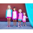 thumbnail image 2 of Girls UPF 50+ Color Block Long Sleeve Rashguard | Medium Pink with Turquoise, 2 of 3
