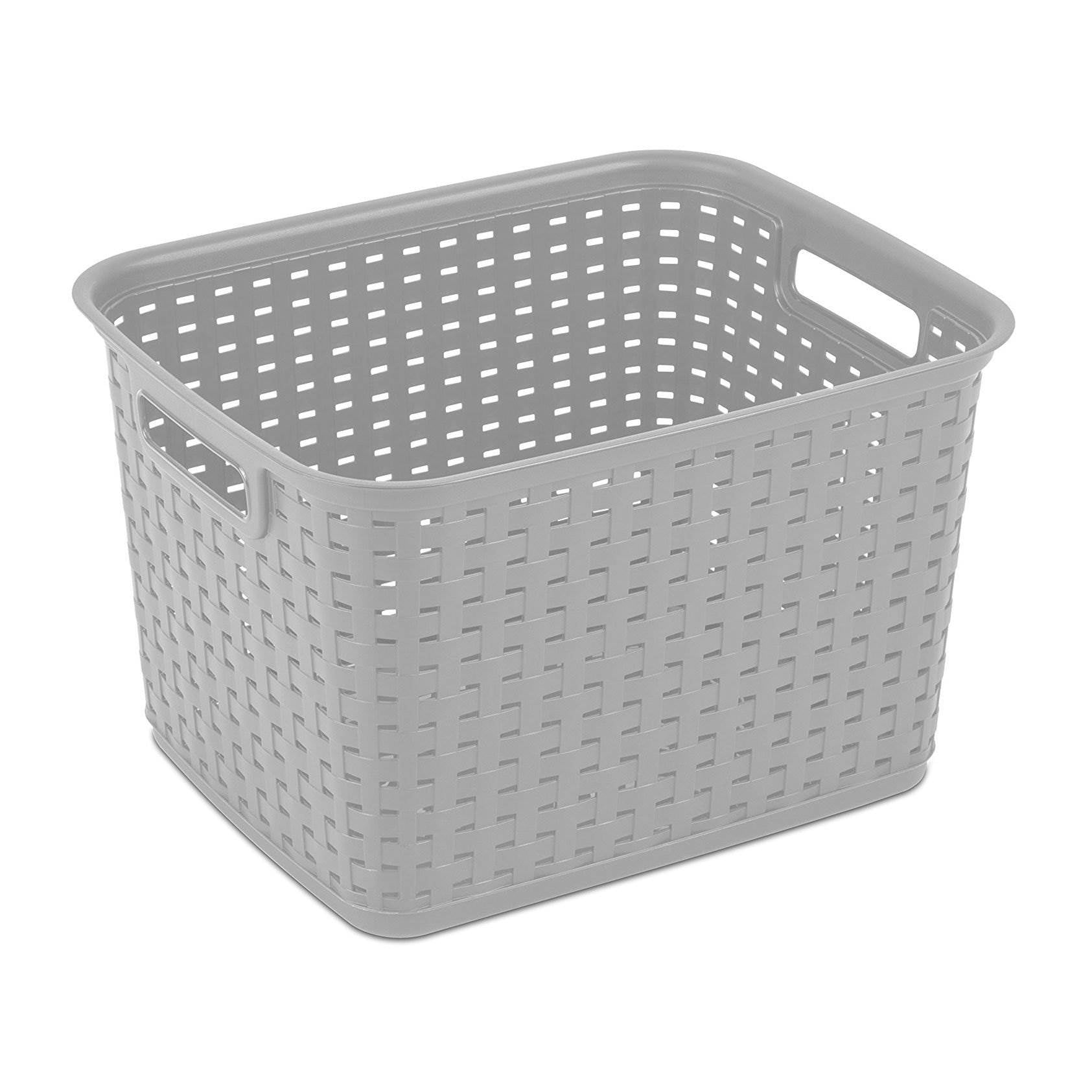 Sterilite Tall Wicker Weave Plastic Laundry Basket, Gray