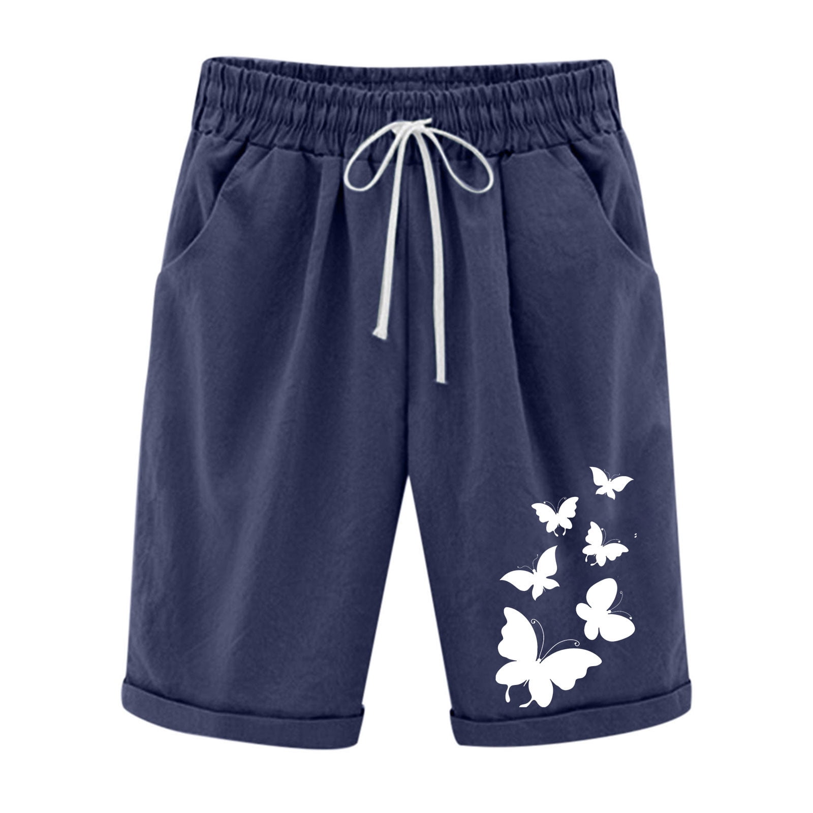 Meichang Aboser Women s Summer Plus Size Shorts Womens Knee Length Bermuda Shorts Casual Cotton Linen Short Pants Drawstring Loose Bermuda Shorts Oth