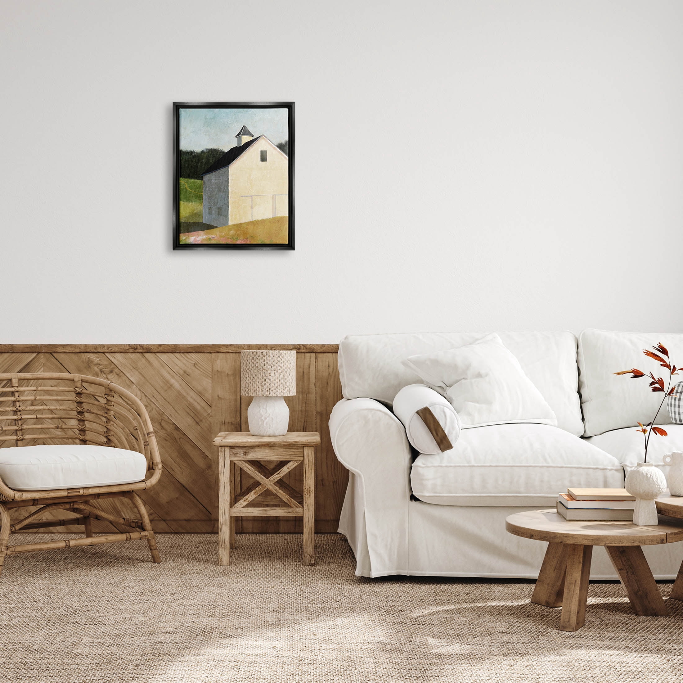 Stupell Industries Countryside Hills Barn Scenery Painting Jet Black Floating Framed Canvas Print Wall Art, Design by Suzanne Nicoll