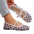 thumbnail image 5 of HTHLVMD Womens Mary Jane Flats, Polka Dot Mesh Shoes, Bow Decor Flats, Women's Polka Dots Mesh Ballet Flats Bowknot Pointed Toe Ballerina Flats Closed Toe Comfortable Casual Work Shoes, Beige 5.5, 5 of 5