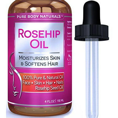 Rosehip Seed Oil for Face, Nails, Hair Or Skin by Pure Body Naturals, 4 Fl.
